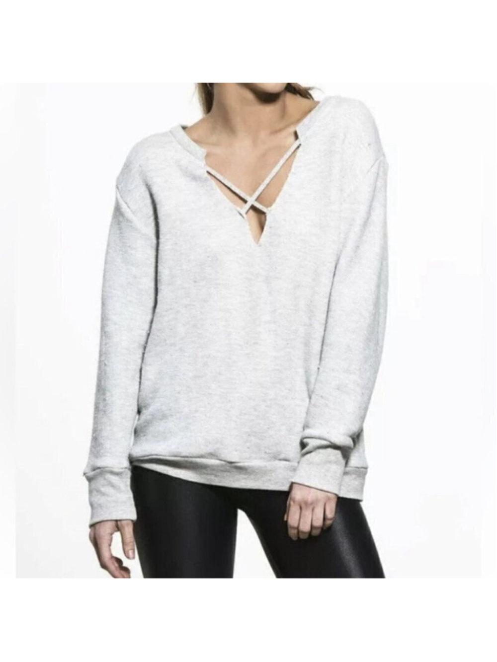 LNA Heathered Gray Pullover Crossed Over Revolve Lounge Sweatshirt Top Size Mh